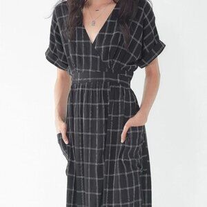 Urban Outfitters Black Gingham Plaid Wrap Midi Dress Womens XS